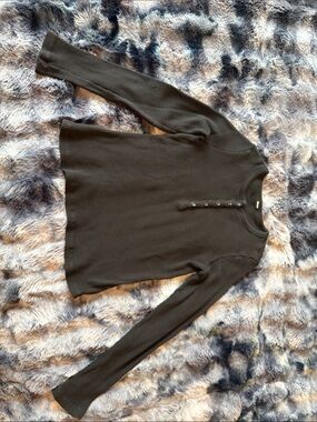 Monroe Waffle Knit Henley Long Sleeve Top - Black size L